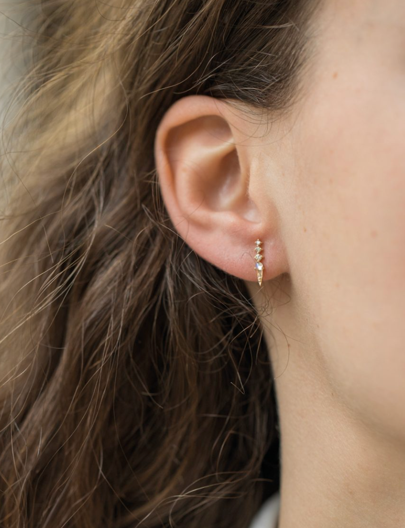 Moonstone And Three Diamonds Single Earring-OD Fine Earrings-Marisa Mason