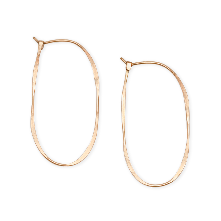 thin hoops of hammered gold-fill form a continuous oval that is finished with a hook closure - Fail Jewelry Oval Hoops-Fail-Marisa Mason Jewelry